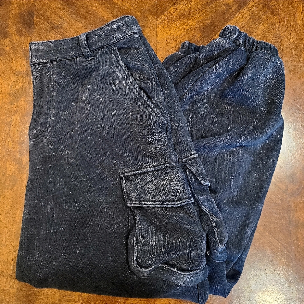 Adidas Womens Acid Wash Black Baggy Cargo Jogger Pants Distressed Athleisure 2